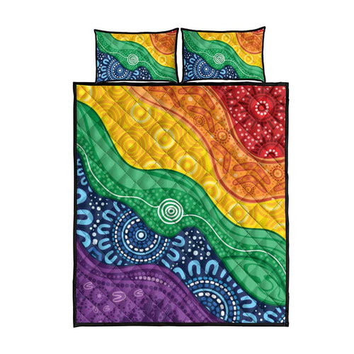 Australia First Nation LGBTQ+ Quilt Bed Set Aboriginal Rainbow Flag