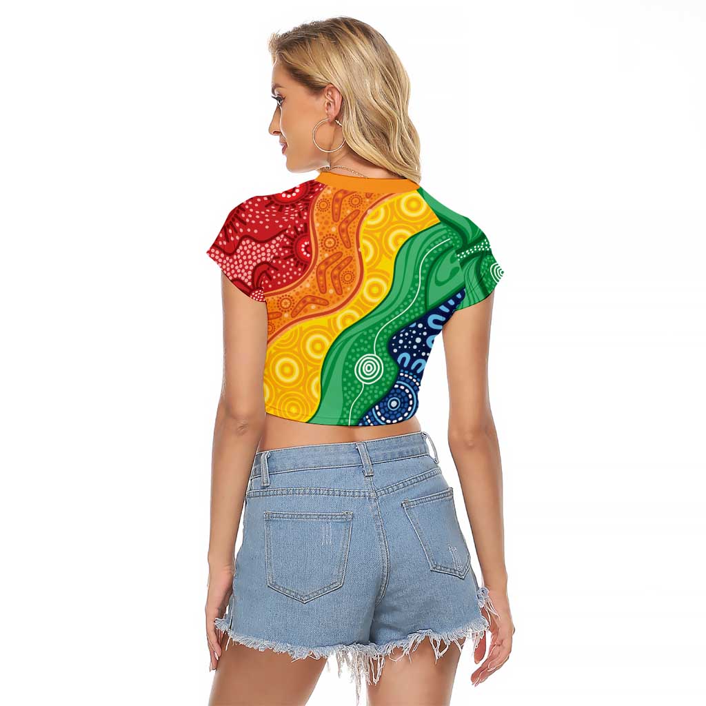 Australia First Nation LGBTQ+ Raglan Cropped T Shirt Aboriginal Rainbow Flag