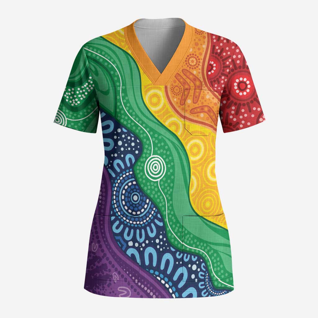 Australia First Nation LGBTQ+ Scrub Top Aboriginal Rainbow Flag - Aussie Hoodie