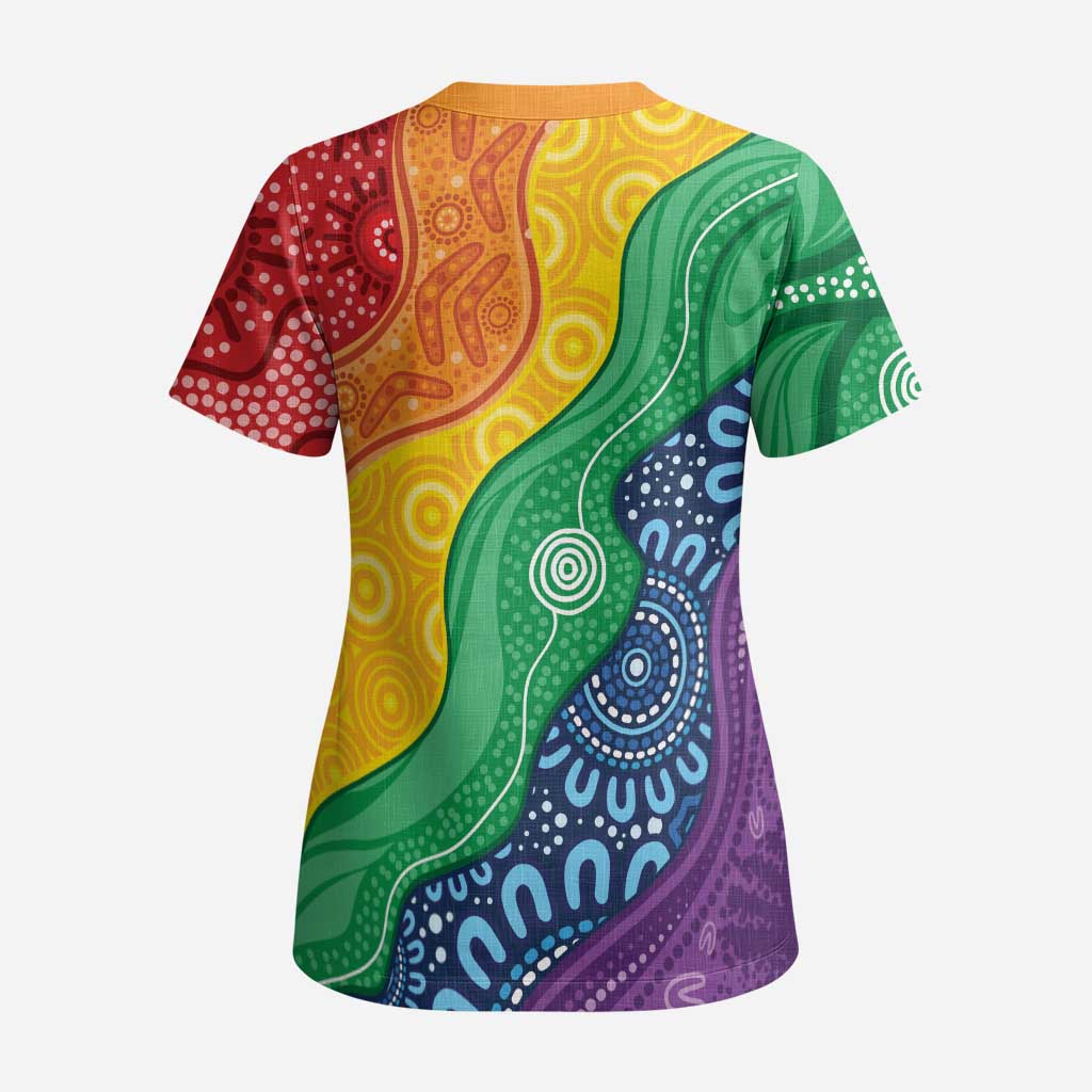 Australia First Nation LGBTQ+ Scrub Top Aboriginal Rainbow Flag - Aussie Hoodie