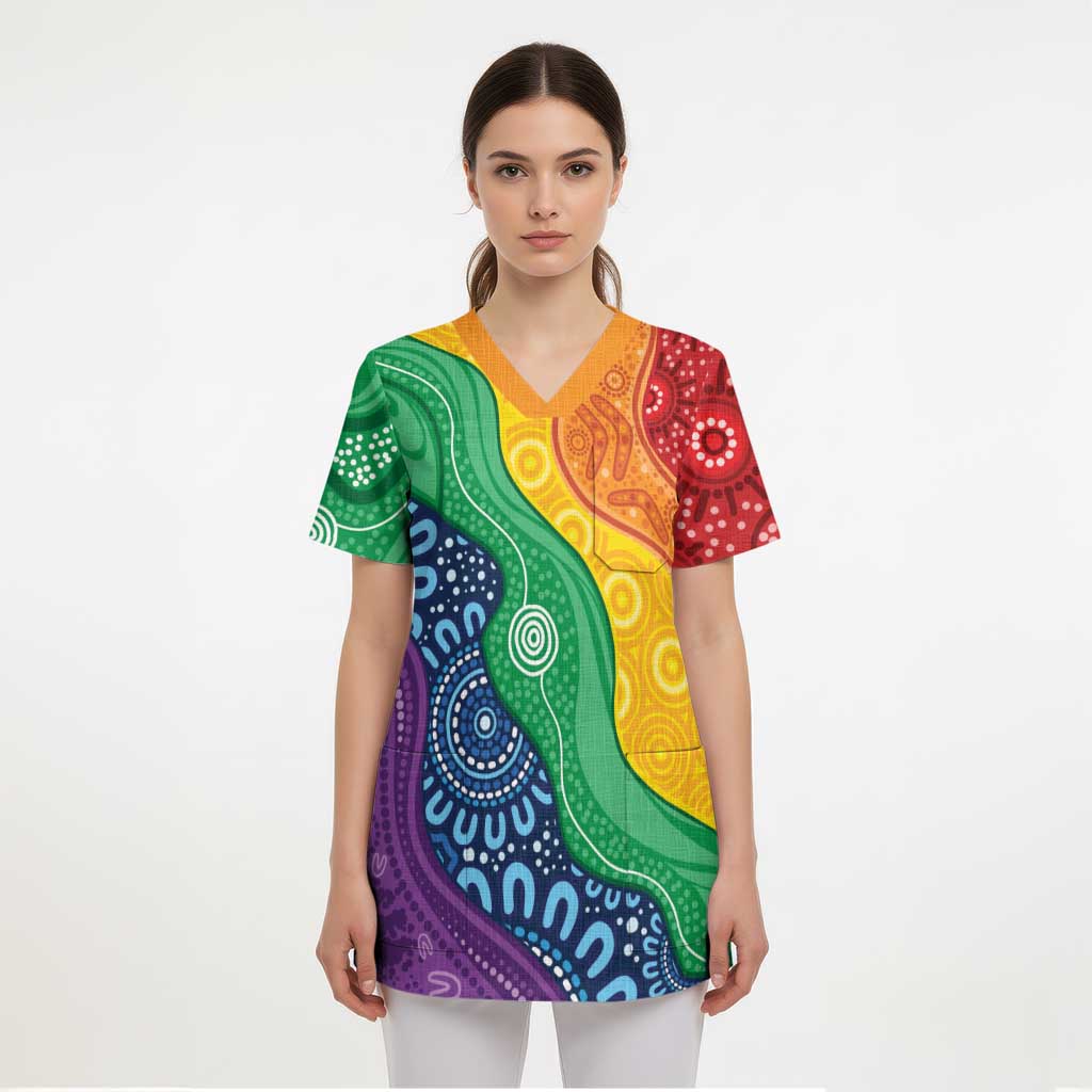 Australia First Nation LGBTQ+ Scrub Top Aboriginal Rainbow Flag - Aussie Hoodie