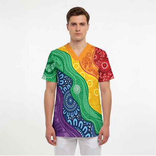 Australia First Nation LGBTQ+ Scrub Top Aboriginal Rainbow Flag - Aussie Hoodie