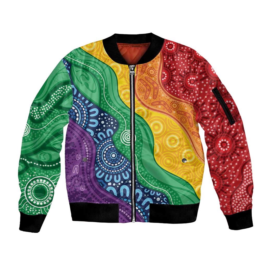 Australia First Nation LGBTQ+ Sleeve Zip Bomber Jacket Aboriginal Rainbow Flag