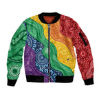 Australia First Nation LGBTQ+ Sleeve Zip Bomber Jacket Aboriginal Rainbow Flag