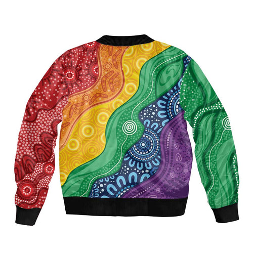 Australia First Nation LGBTQ+ Sleeve Zip Bomber Jacket Aboriginal Rainbow Flag