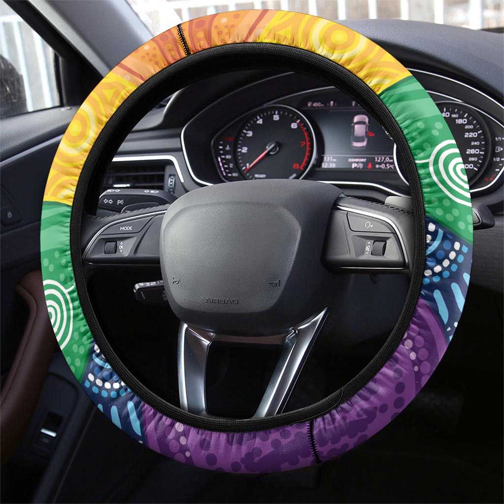 Australia First Nation LGBTQ+ Steering Wheel Cover Aboriginal Rainbow Flag