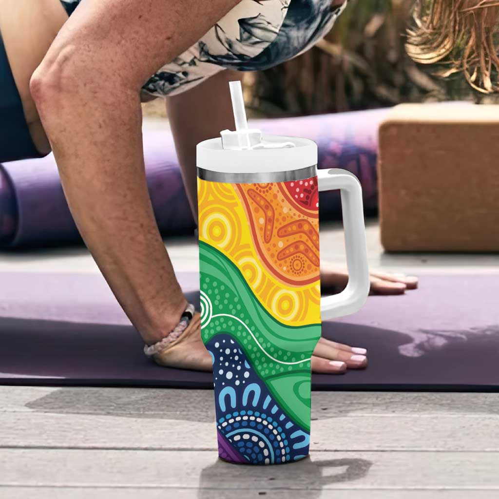 Australia First Nation LGBTQ+ Tumbler With Handle Aboriginal Rainbow Flag