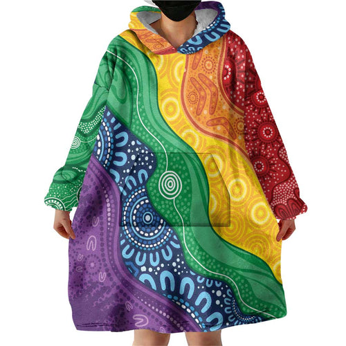 Australia First Nation LGBTQ+ Wearable Blanket Hoodie Aboriginal Rainbow Flag