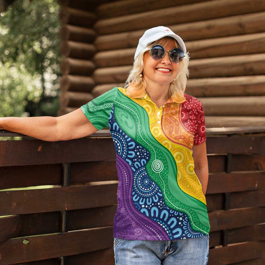 Australia First Nation LGBTQ+ Women Polo Shirt Aboriginal Rainbow Flag