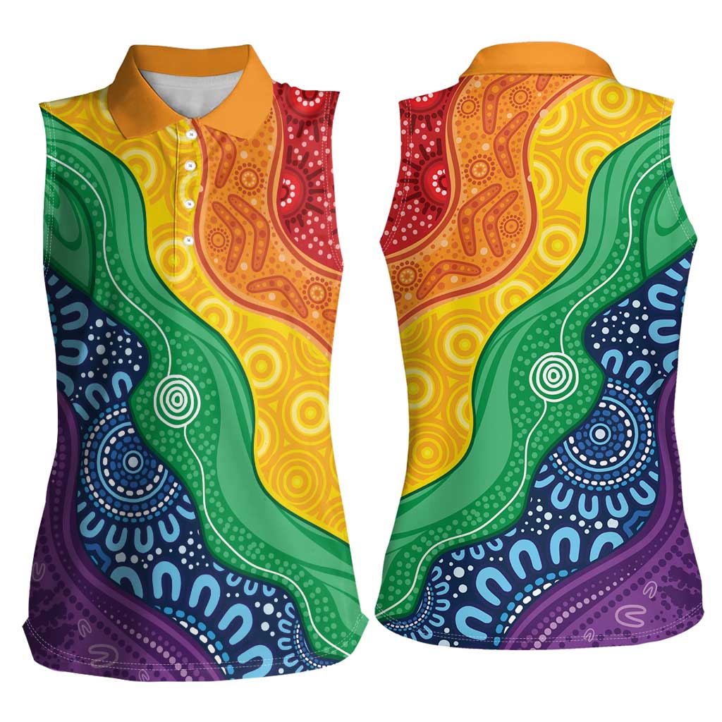 Australia First Nation LGBTQ+ Women Sleeveless Polo Shirt Aboriginal Rainbow Flag