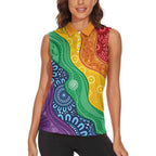 Australia First Nation LGBTQ+ Women Sleeveless Polo Shirt Aboriginal Rainbow Flag