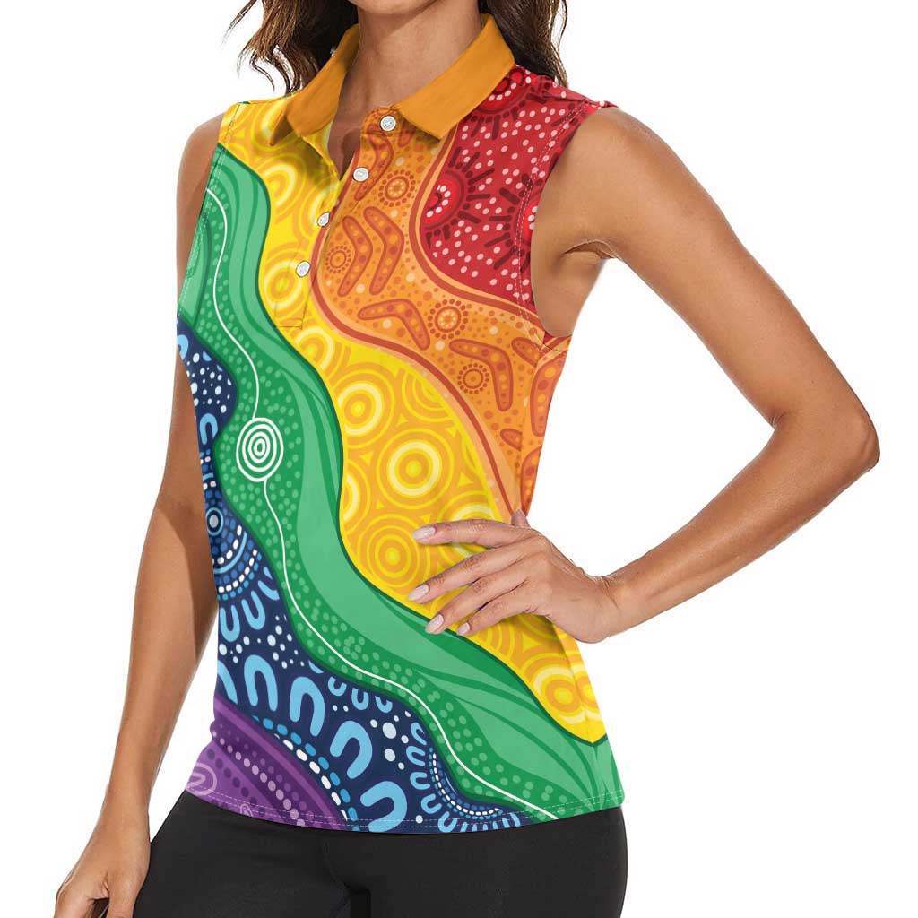 Australia First Nation LGBTQ+ Women Sleeveless Polo Shirt Aboriginal Rainbow Flag