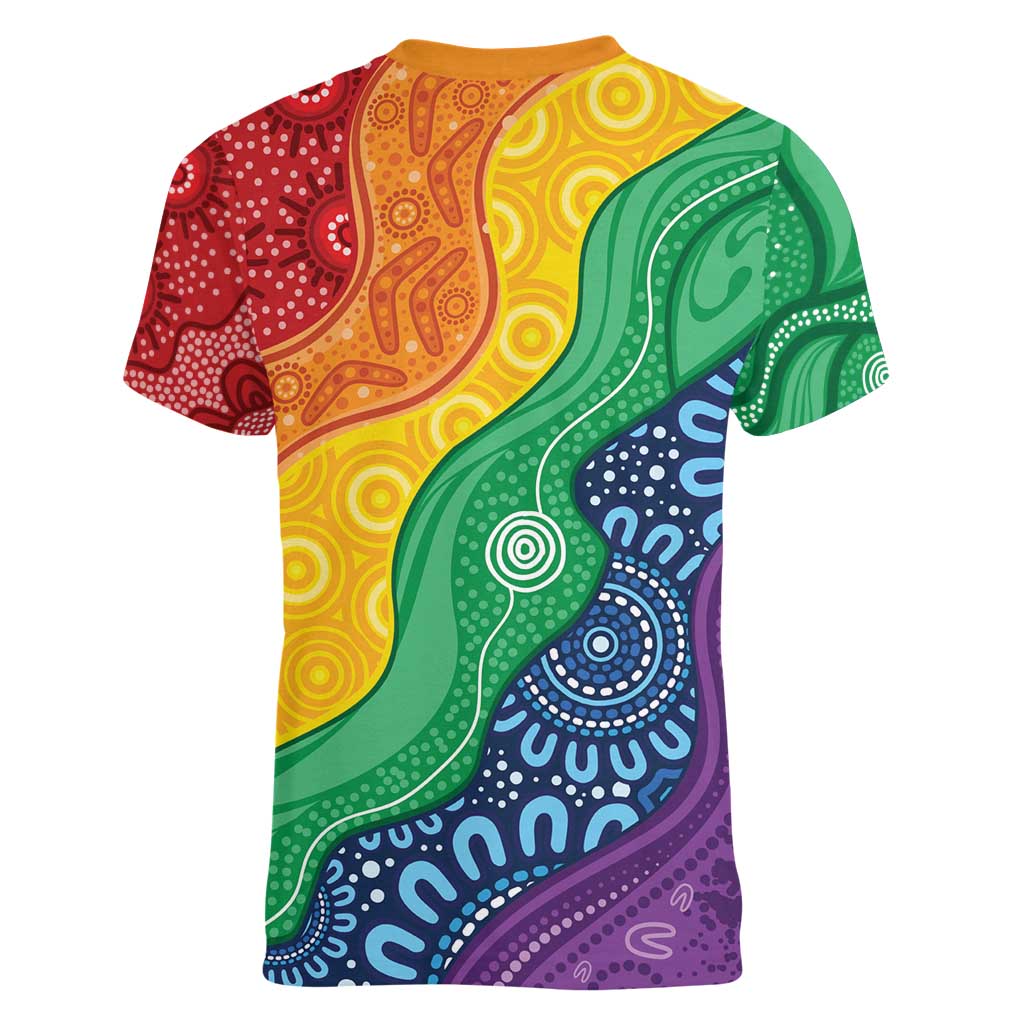 Australia First Nation LGBTQ+ Women V-Neck T-Shirt Aboriginal Rainbow Flag