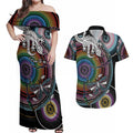 Sydney Pride Aboriginal Couples Matching Off Shoulder Maxi Dress and Hawaiian Shirt Free To Be