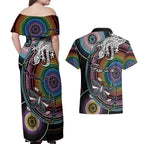 Sydney Pride Aboriginal Couples Matching Off Shoulder Maxi Dress and Hawaiian Shirt Free To Be