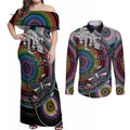 Sydney Pride Aboriginal Couples Matching Off Shoulder Maxi Dress and Long Sleeve Button Shirt Free To Be