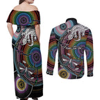 Sydney Pride Aboriginal Couples Matching Off Shoulder Maxi Dress and Long Sleeve Button Shirt Free To Be