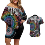 Sydney Pride Aboriginal Couples Matching Off Shoulder Short Dress and Hawaiian Shirt Free To Be