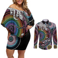 Sydney Pride Aboriginal Couples Matching Off Shoulder Short Dress and Long Sleeve Button Shirt Free To Be
