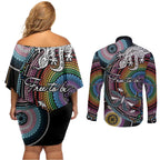 Sydney Pride Aboriginal Couples Matching Off Shoulder Short Dress and Long Sleeve Button Shirt Free To Be