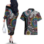 Sydney Pride Aboriginal Couples Matching Off The Shoulder Long Sleeve Dress and Hawaiian Shirt Free To Be