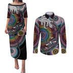 Sydney Pride Aboriginal Couples Matching Puletasi and Long Sleeve Button Shirt Free To Be
