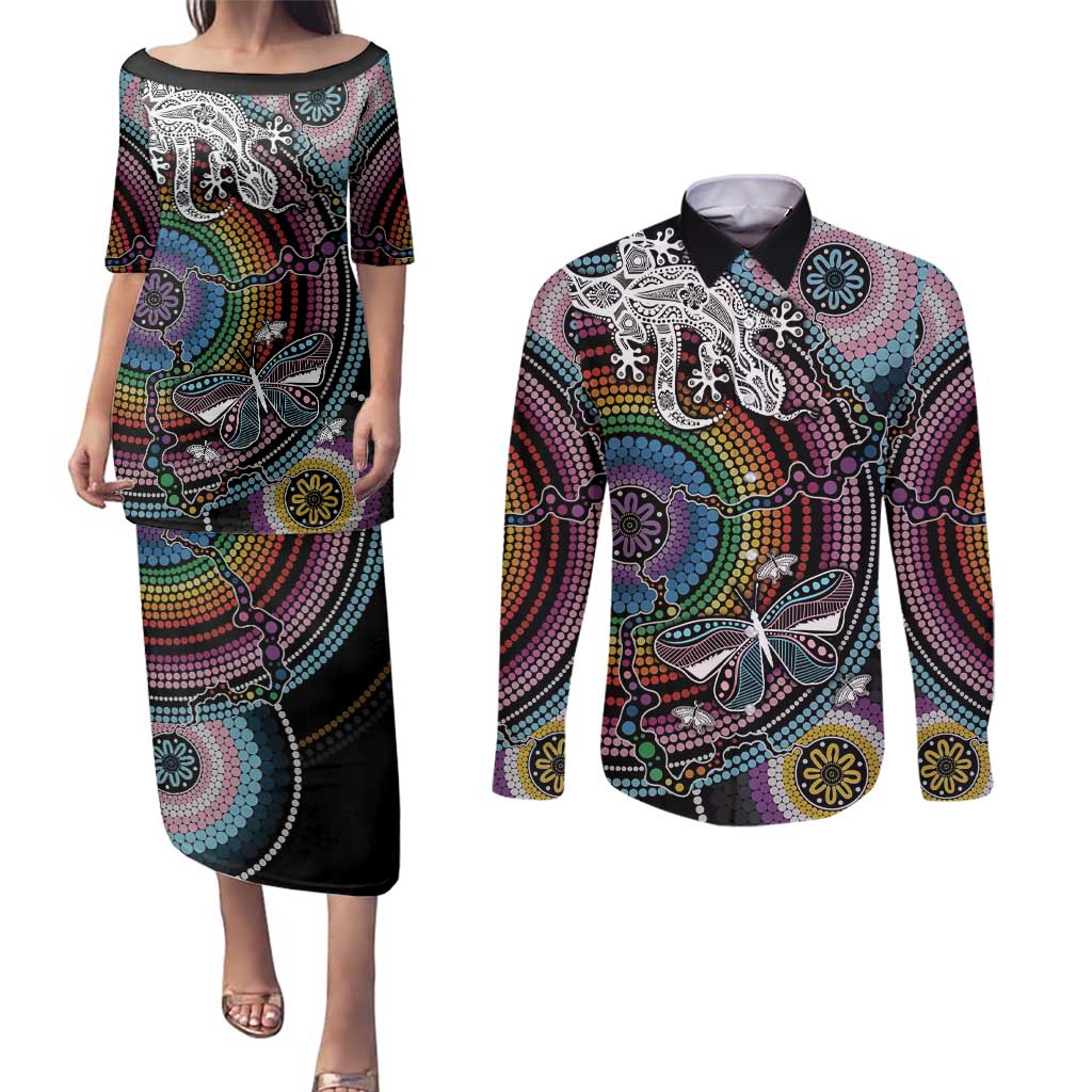 Sydney Pride Aboriginal Couples Matching Puletasi and Long Sleeve Button Shirt Free To Be