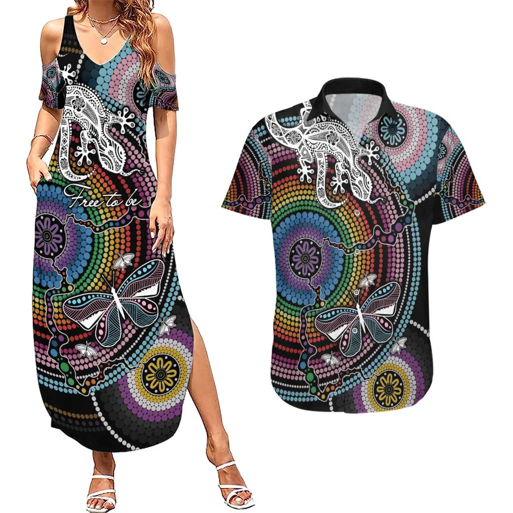 Sydney Pride Aboriginal Couples Matching Summer Maxi Dress and Hawaiian Shirt Free To Be