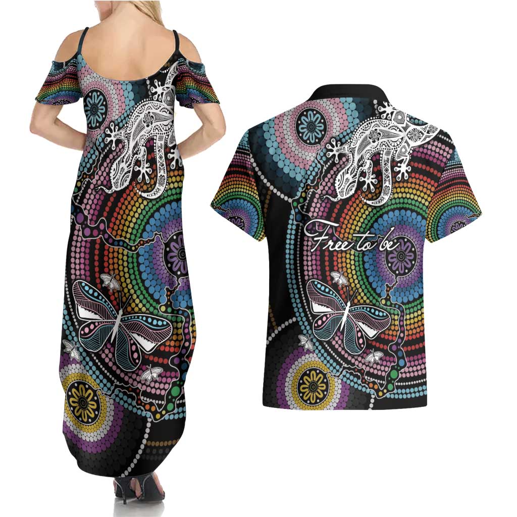 Sydney Pride Aboriginal Couples Matching Summer Maxi Dress and Hawaiian Shirt Free To Be