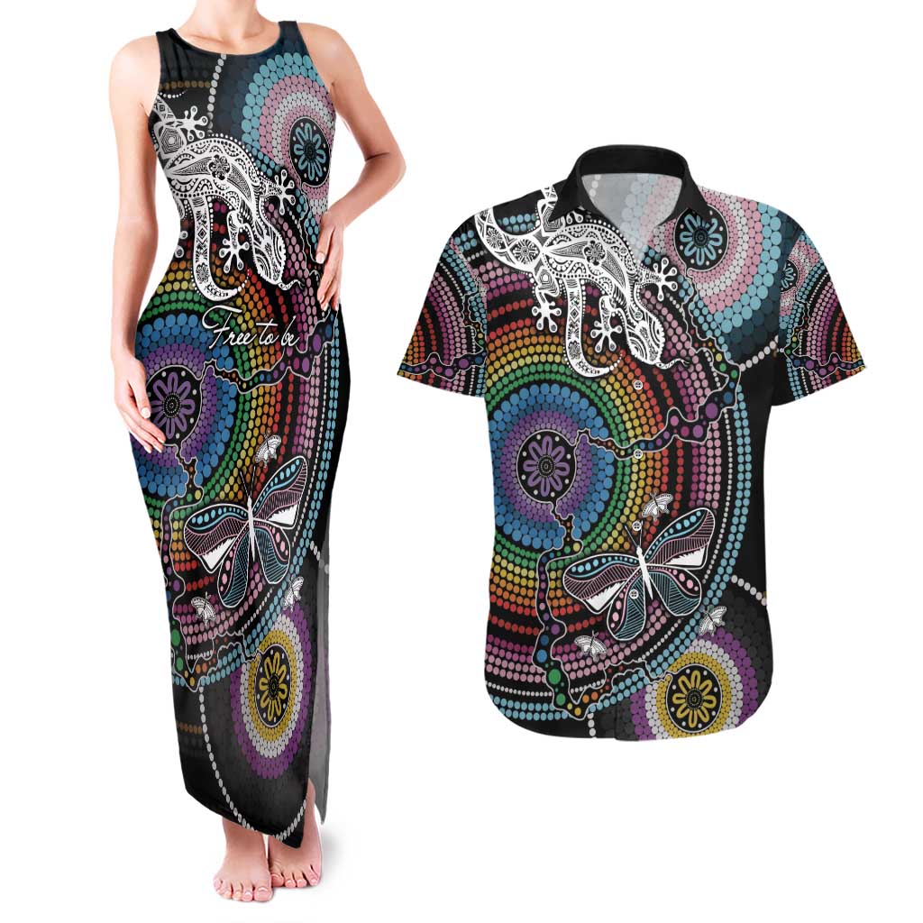 Sydney Pride Aboriginal Couples Matching Tank Maxi Dress and Hawaiian Shirt Free To Be