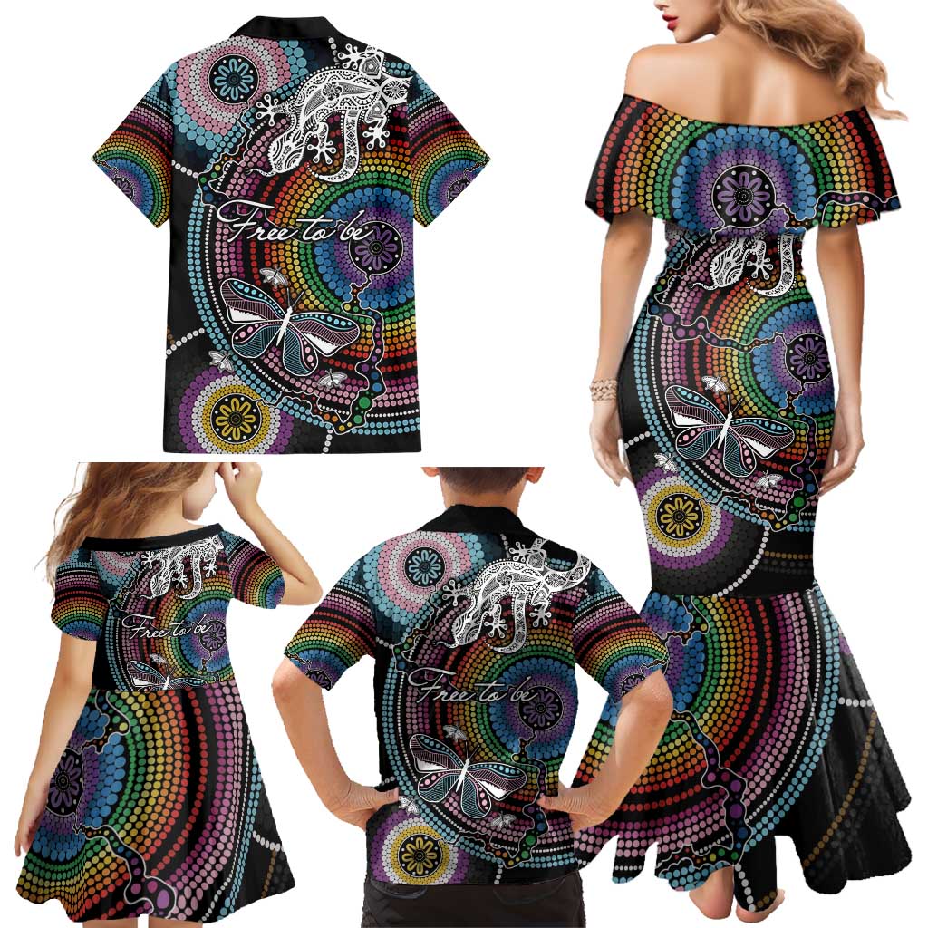 Sydney Pride Aboriginal Family Matching Mermaid Dress and Hawaiian Shirt Free To Be