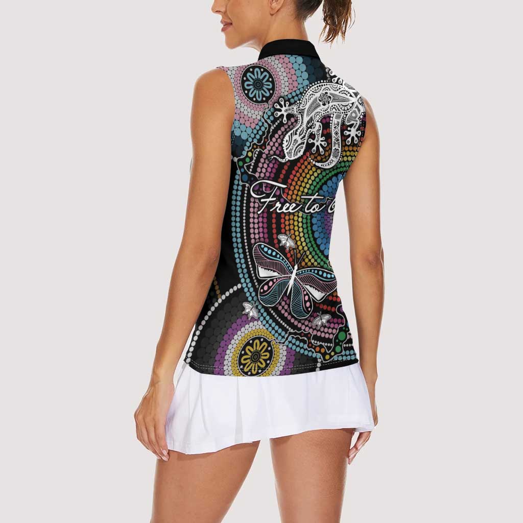 Sydney Pride Aboriginal Women Sleeveless Polo Shirt Free To Be