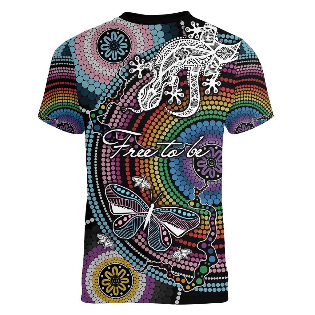 Sydney Pride Aboriginal Women V-Neck T-Shirt Free To Be