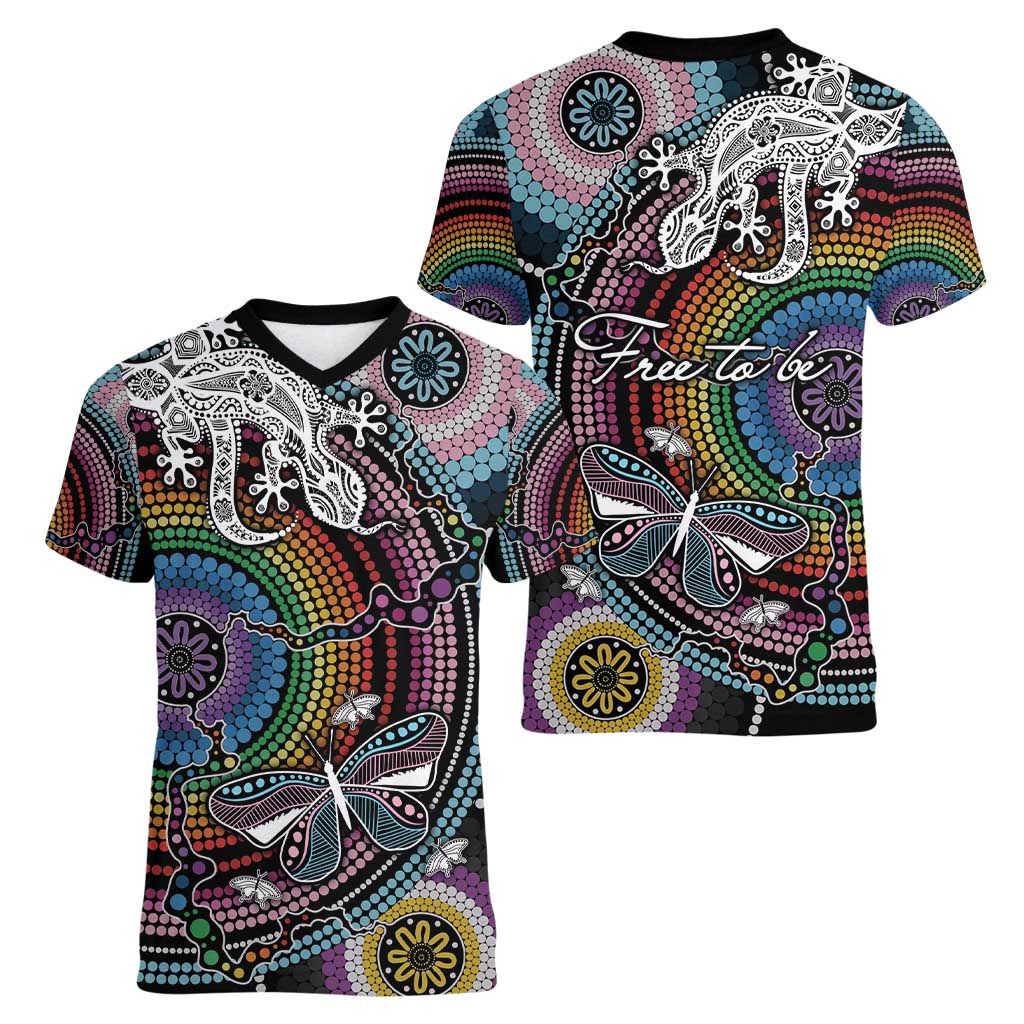 Sydney Pride Aboriginal Women V-Neck T-Shirt Free To Be