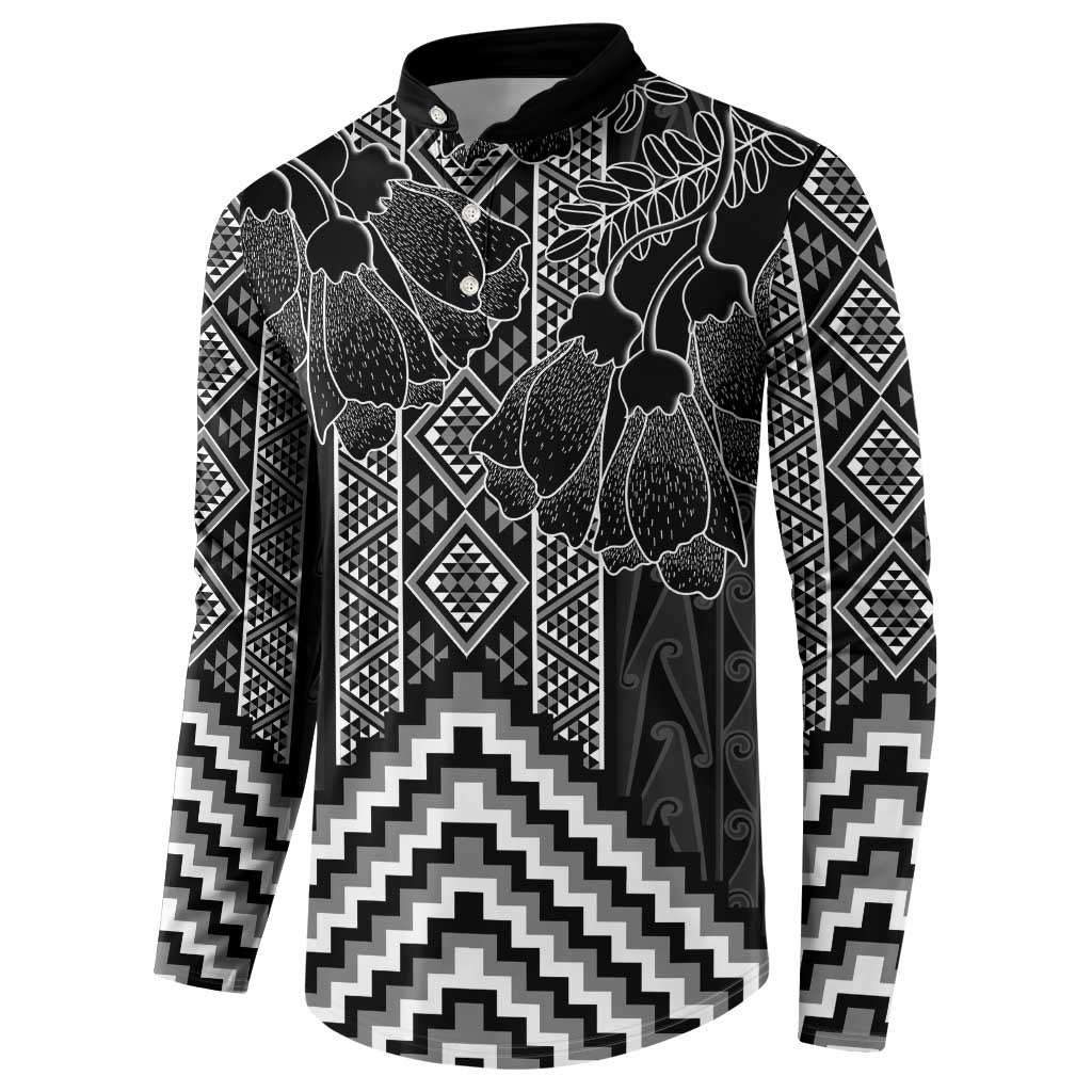 Aotearoa Taniko Pattern Button Sweatshirt Poutama Mix Kowhai Flowers