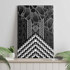Aotearoa Taniko Pattern Canvas Wall Art Poutama Mix Kowhai Flowers