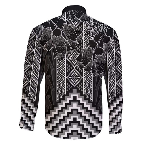 Aotearoa Taniko Pattern Family Matching Long Sleeve Bodycon Dress and Hawaiian Shirt Poutama Mix Kowhai Flowers
