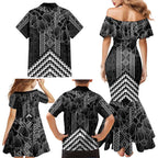Aotearoa Taniko Pattern Family Matching Mermaid Dress and Hawaiian Shirt Poutama Mix Kowhai Flowers