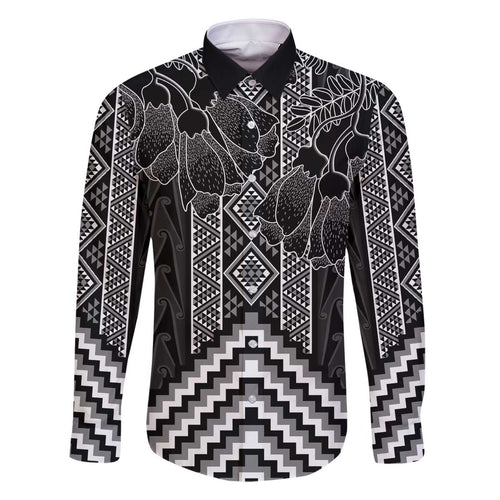 Aotearoa Taniko Pattern Family Matching Off The Shoulder Long Sleeve Dress and Hawaiian Shirt Poutama Mix Kowhai Flowers