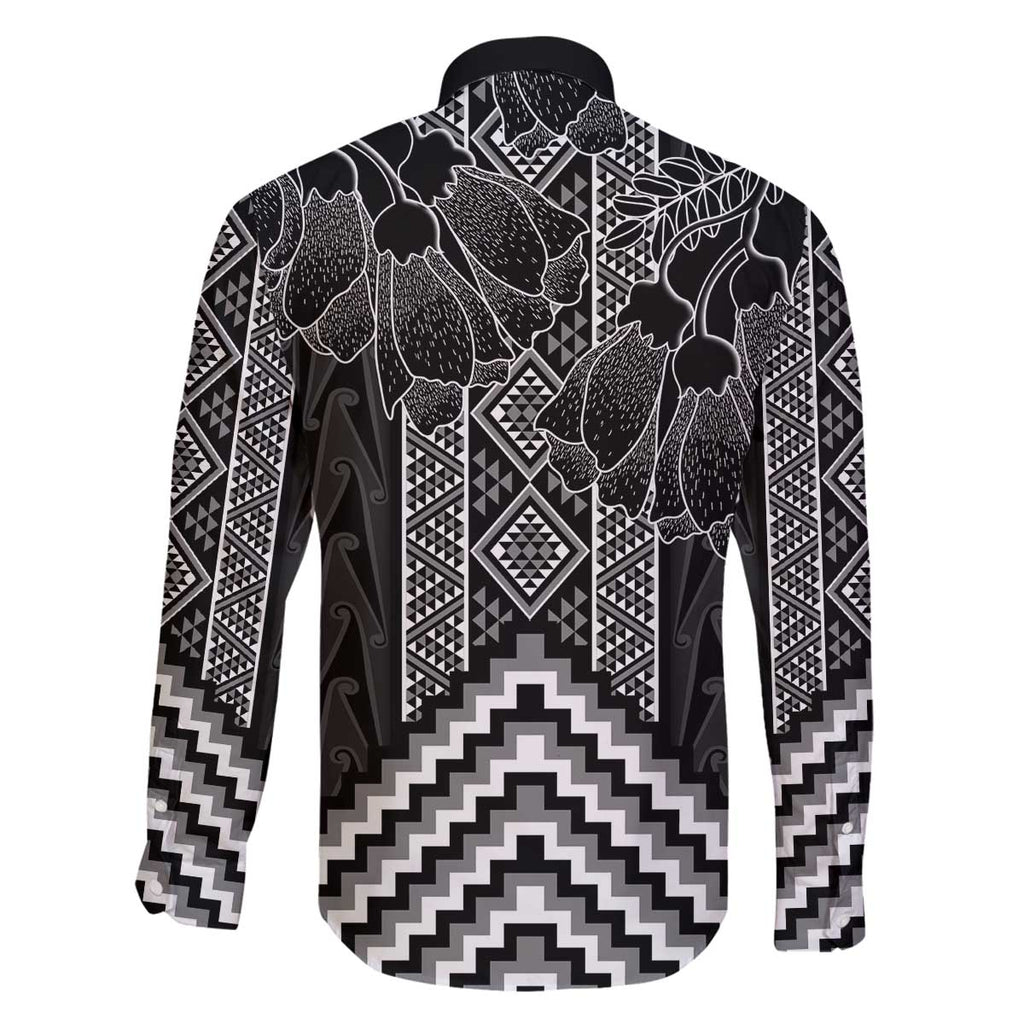 Aotearoa Taniko Pattern Family Matching Off The Shoulder Long Sleeve Dress and Hawaiian Shirt Poutama Mix Kowhai Flowers