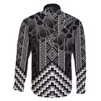 Aotearoa Taniko Pattern Family Matching Off The Shoulder Long Sleeve Dress and Hawaiian Shirt Poutama Mix Kowhai Flowers