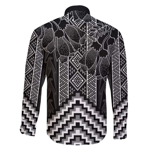 Aotearoa Taniko Pattern Family Matching Off The Shoulder Long Sleeve Dress and Hawaiian Shirt Poutama Mix Kowhai Flowers