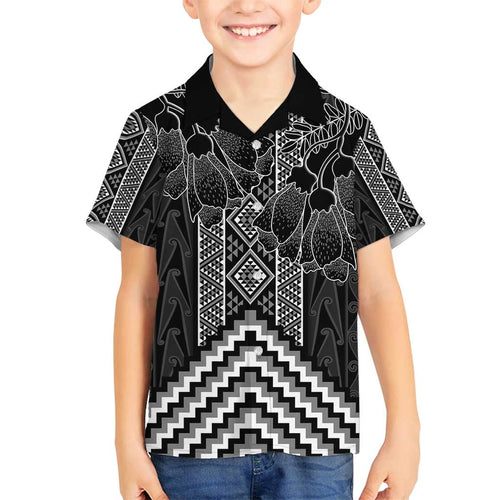 Aotearoa Taniko Pattern Family Matching Off Shoulder Maxi Dress and Hawaiian Shirt Poutama Mix Kowhai Flowers