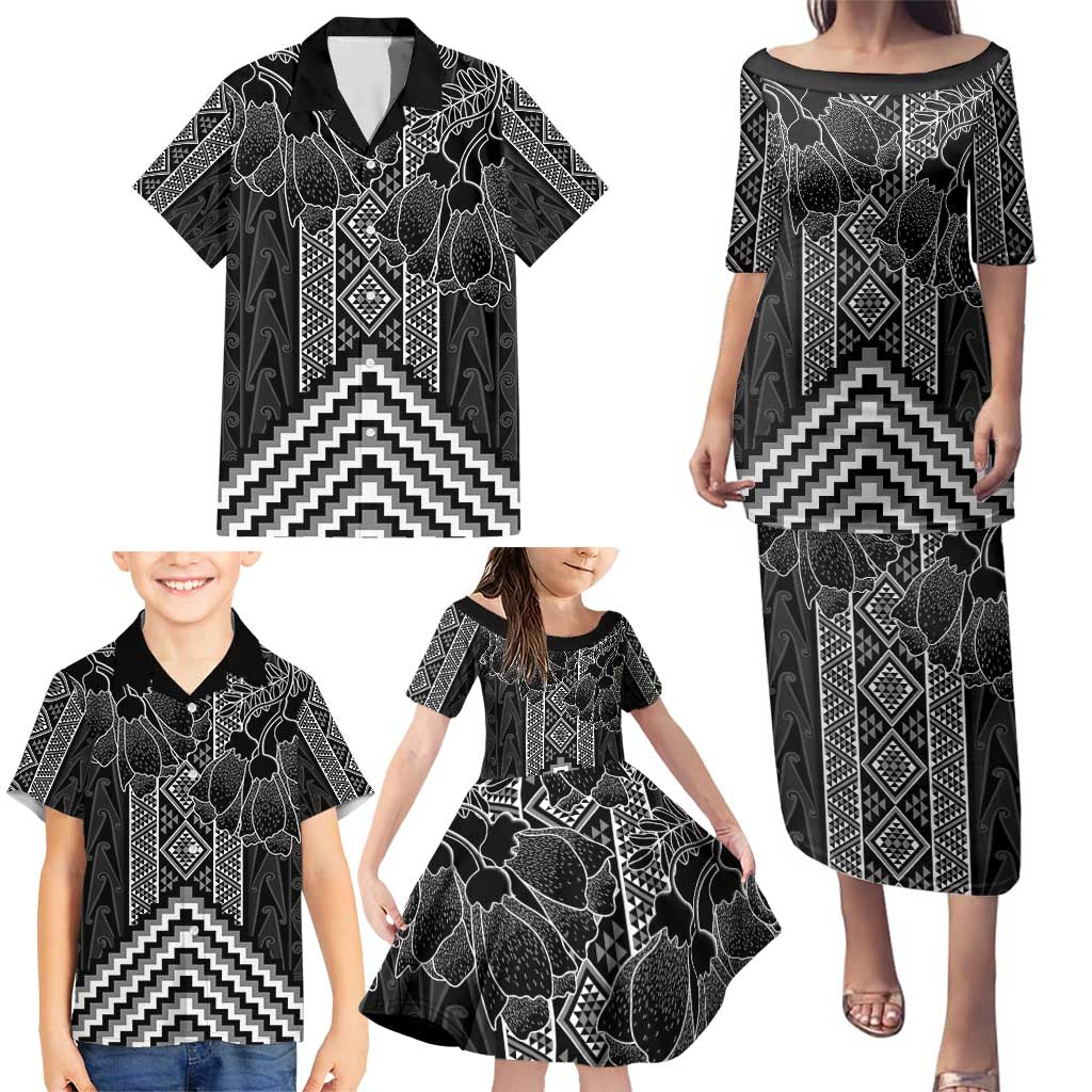 Aotearoa Taniko Pattern Family Matching Puletasi and Hawaiian Shirt Poutama Mix Kowhai Flowers