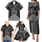 Aotearoa Taniko Pattern Family Matching Puletasi and Hawaiian Shirt Poutama Mix Kowhai Flowers