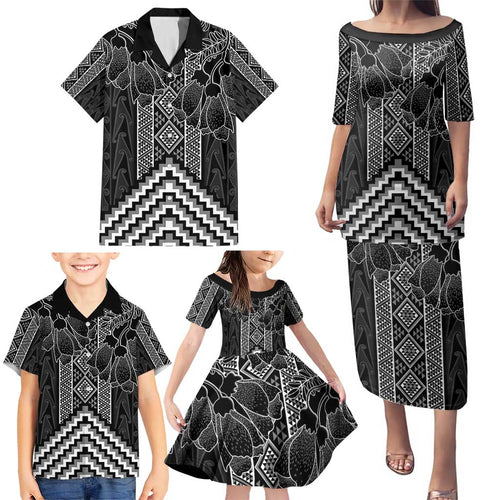 Aotearoa Taniko Pattern Family Matching Puletasi and Hawaiian Shirt Poutama Mix Kowhai Flowers