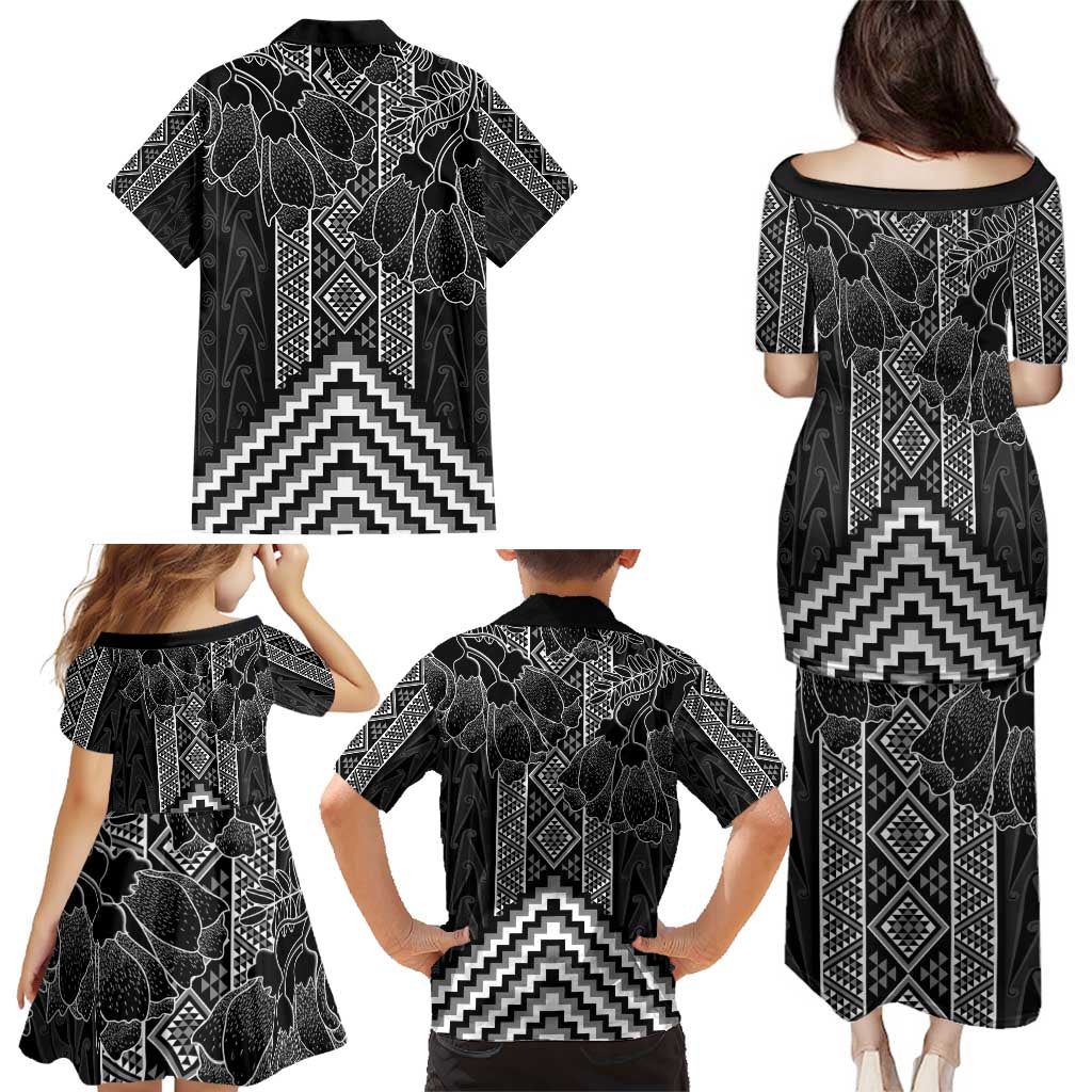 Aotearoa Taniko Pattern Family Matching Puletasi and Hawaiian Shirt Poutama Mix Kowhai Flowers