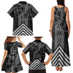 Aotearoa Taniko Pattern Family Matching Tank Maxi Dress and Hawaiian Shirt Poutama Mix Kowhai Flowers