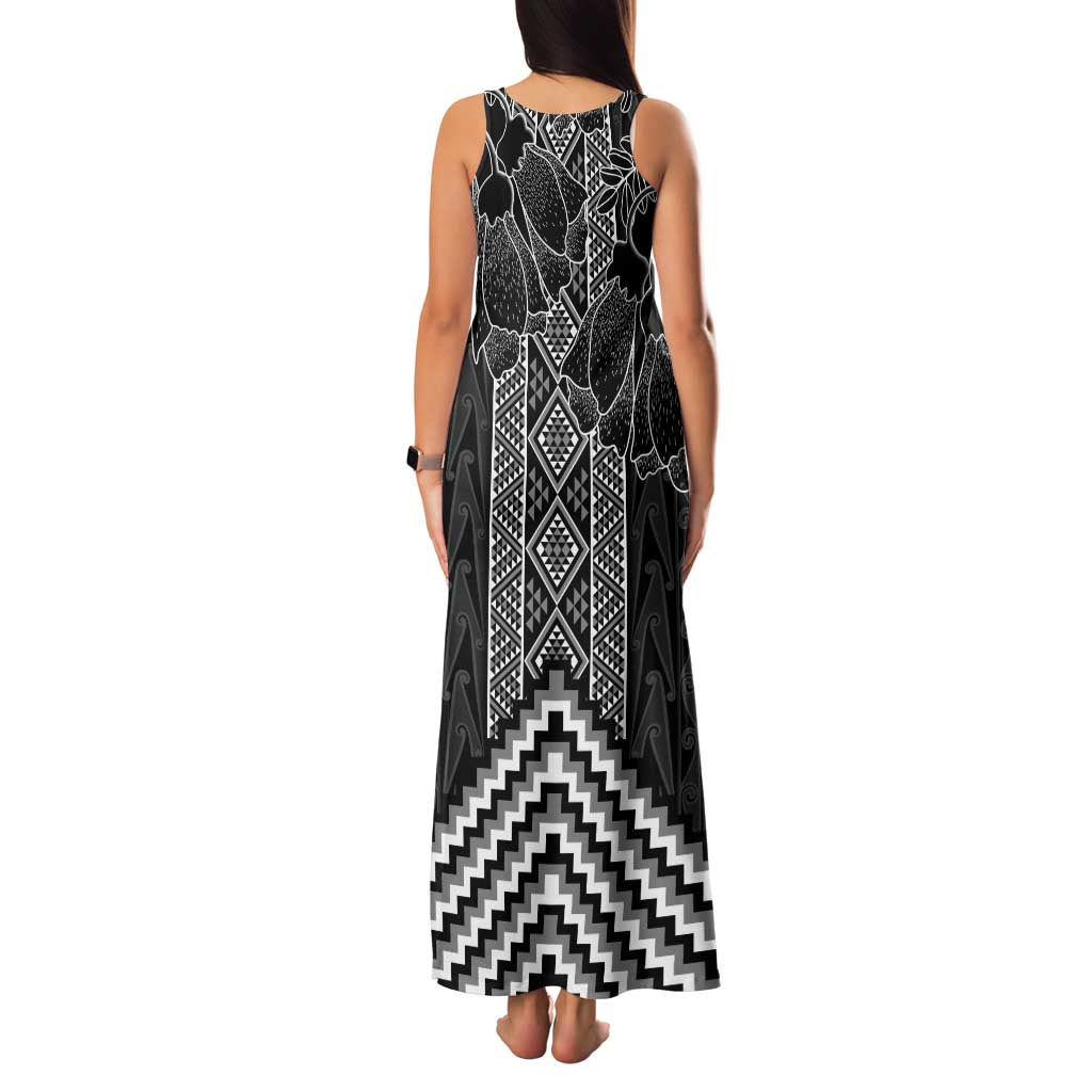 Aotearoa Taniko Pattern Family Matching Tank Maxi Dress and Hawaiian Shirt Poutama Mix Kowhai Flowers