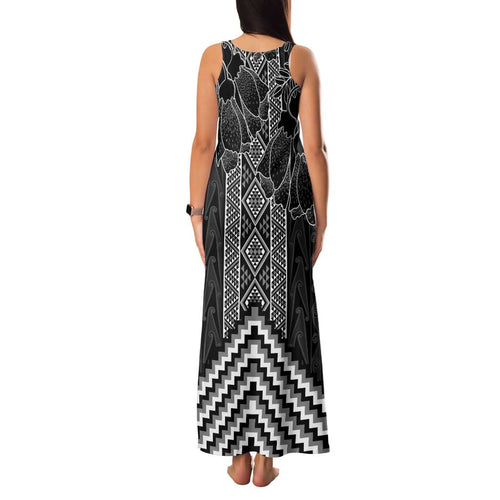 Aotearoa Taniko Pattern Family Matching Tank Maxi Dress and Hawaiian Shirt Poutama Mix Kowhai Flowers